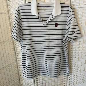 Nike Black and White Striped Dri-FIT Polo